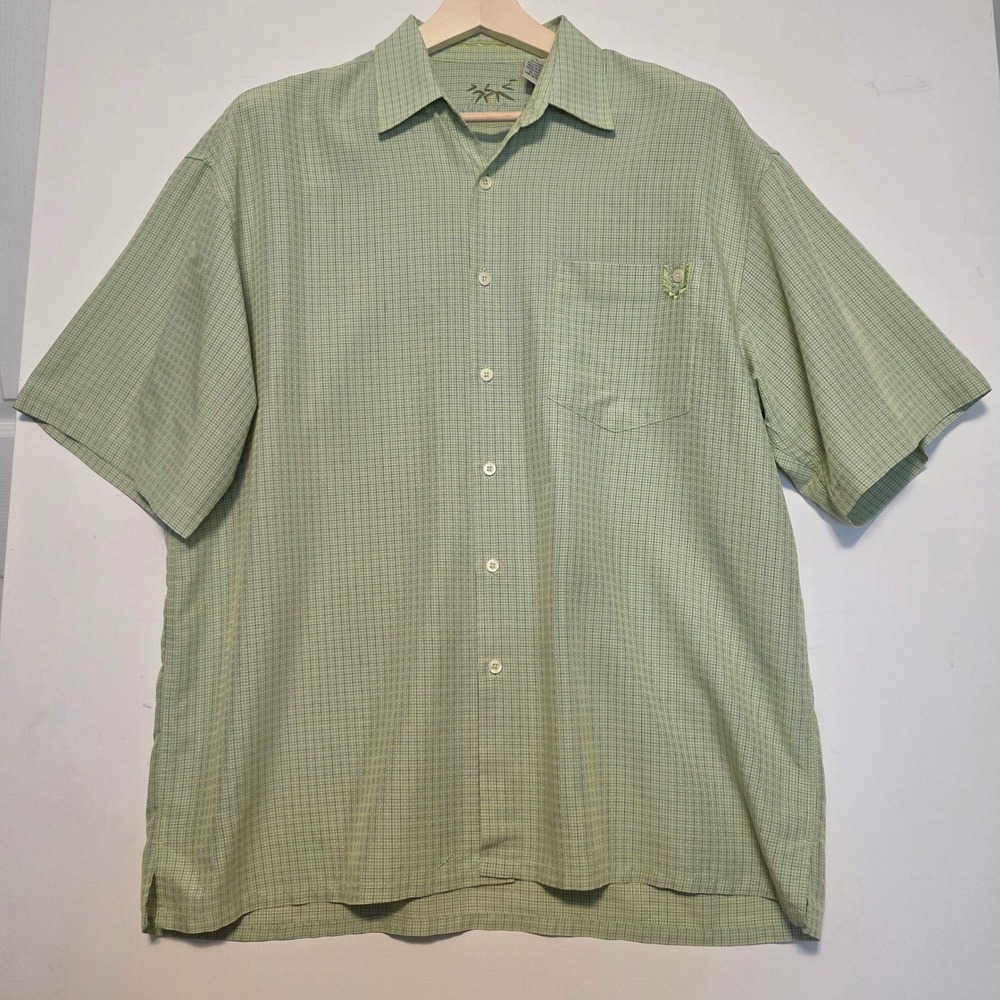 Bamboo Cay Micro Check Short Sleeve Button Up Shirt Green Large